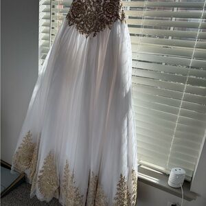 Mary's Bridal Strapless Dress in White and Gold